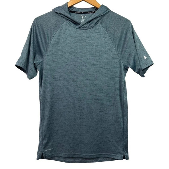 Layer 8 Other - Layer 8 Men's Qwick-Dry Short Sleeve Hooded T-shirt Blue Grey Size M Medium